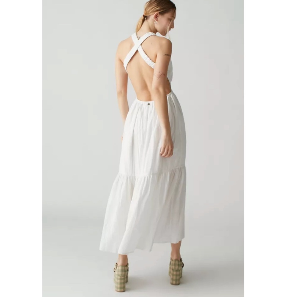 BILLABONG Shore Thing Open Back Cotton Sundress in White Size Small